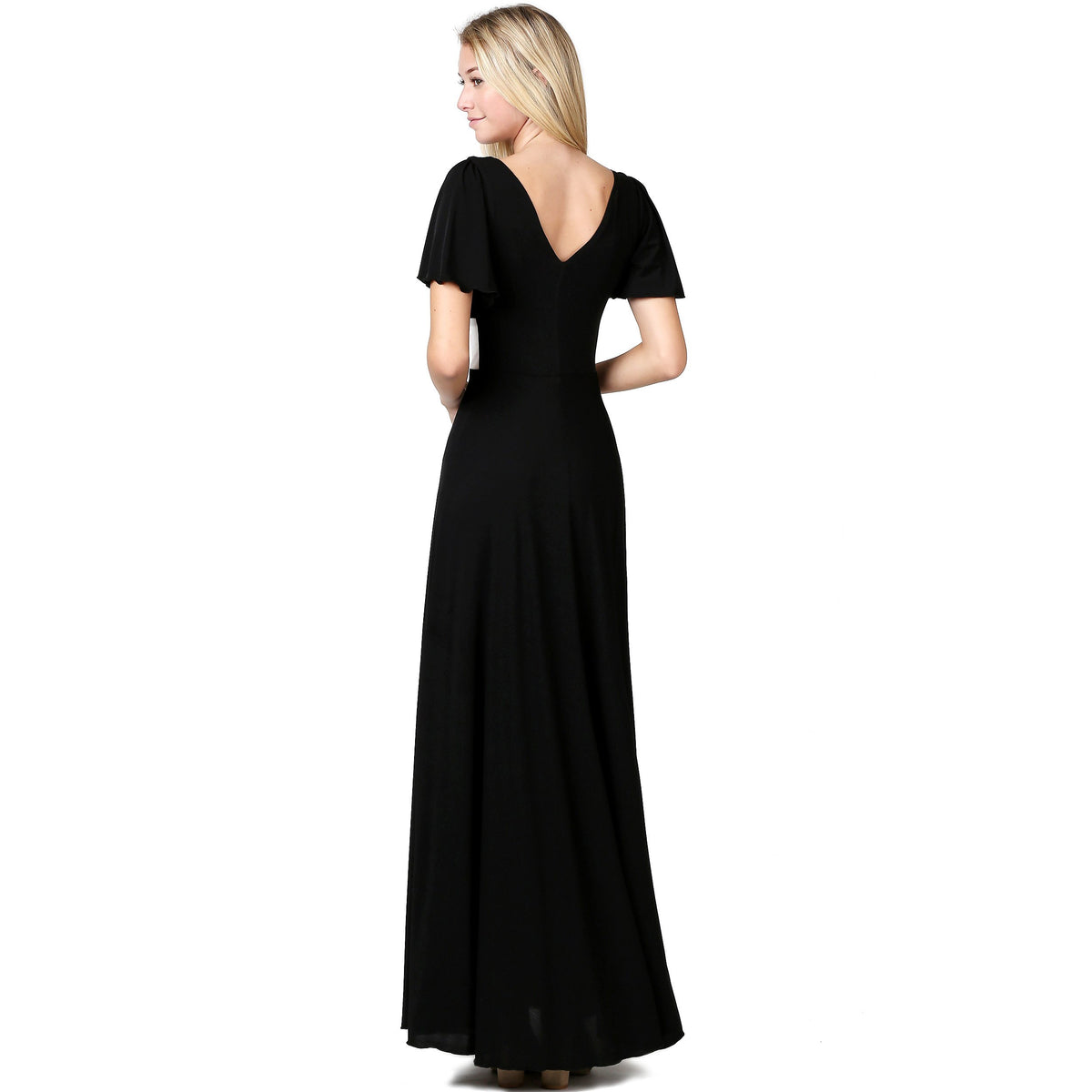 Evanese Women's Elegant Slip on Short Sleeves Evening Party Formal Long Dress - YuppyCollections