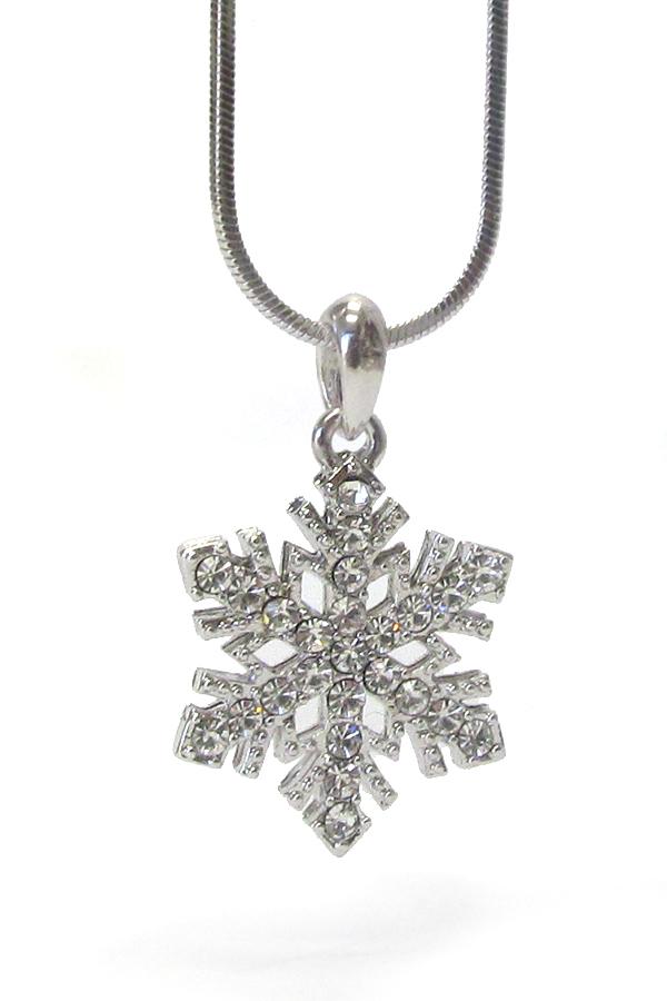 Silver Cz Cubic Zirconia Snowflake Winter Pendant Necklace Chain - YuppyCollections