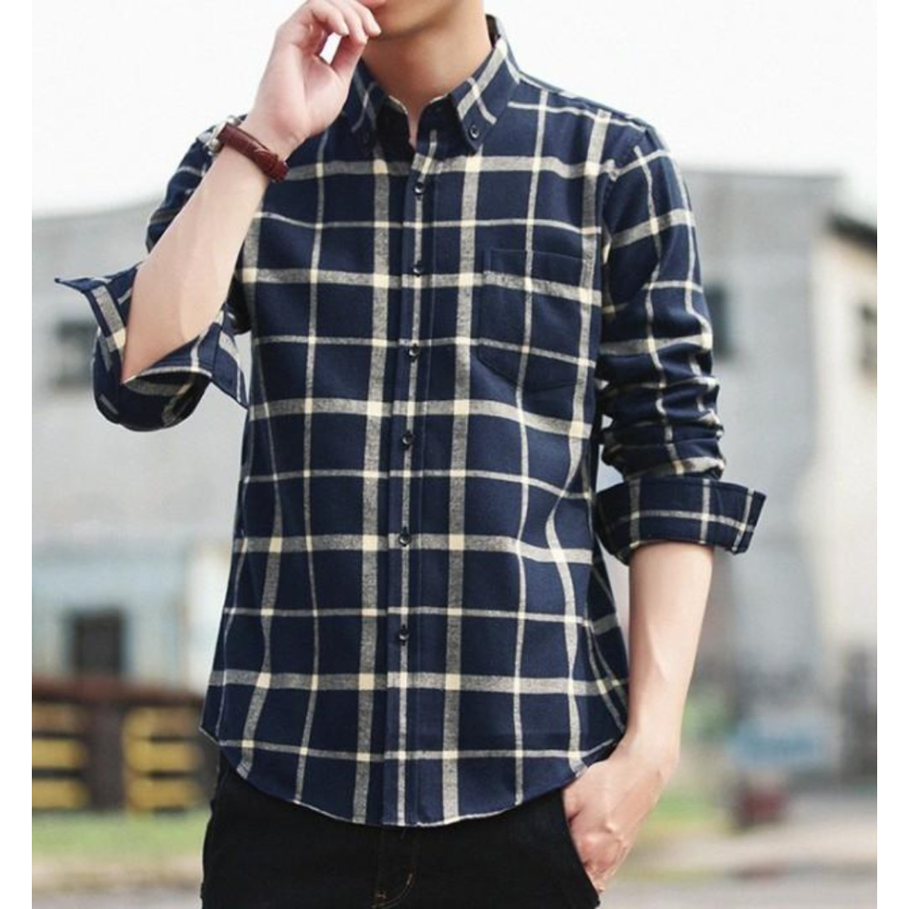 Mens Long Sleeve Checkered Cotton Shirt - YuppyCollections