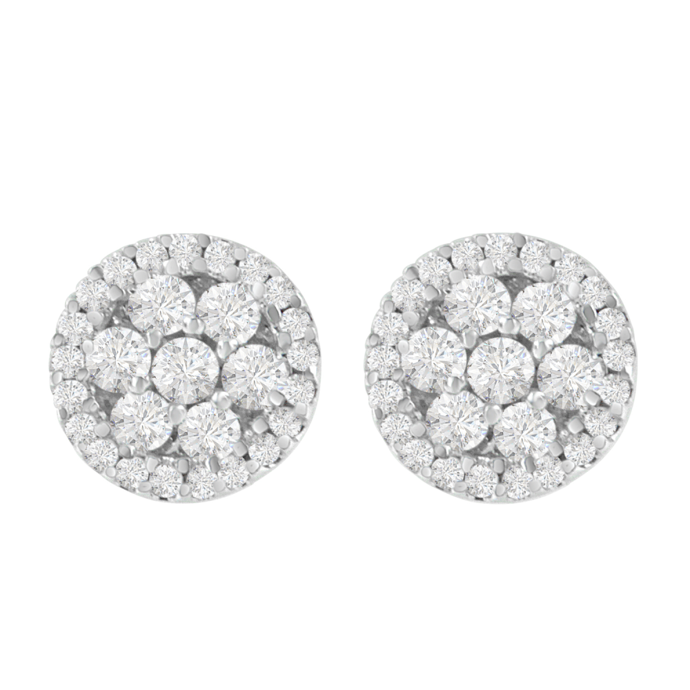 14k White Gold 1ct TDW Floral Cluster Diamond Stud Earrings (H-I, I1-I2) - YuppyCollections