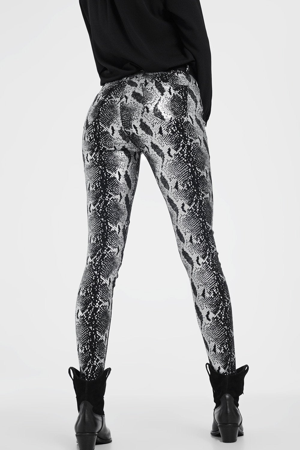 Black Skinny Shiny Printed Pants - YuppyCollections