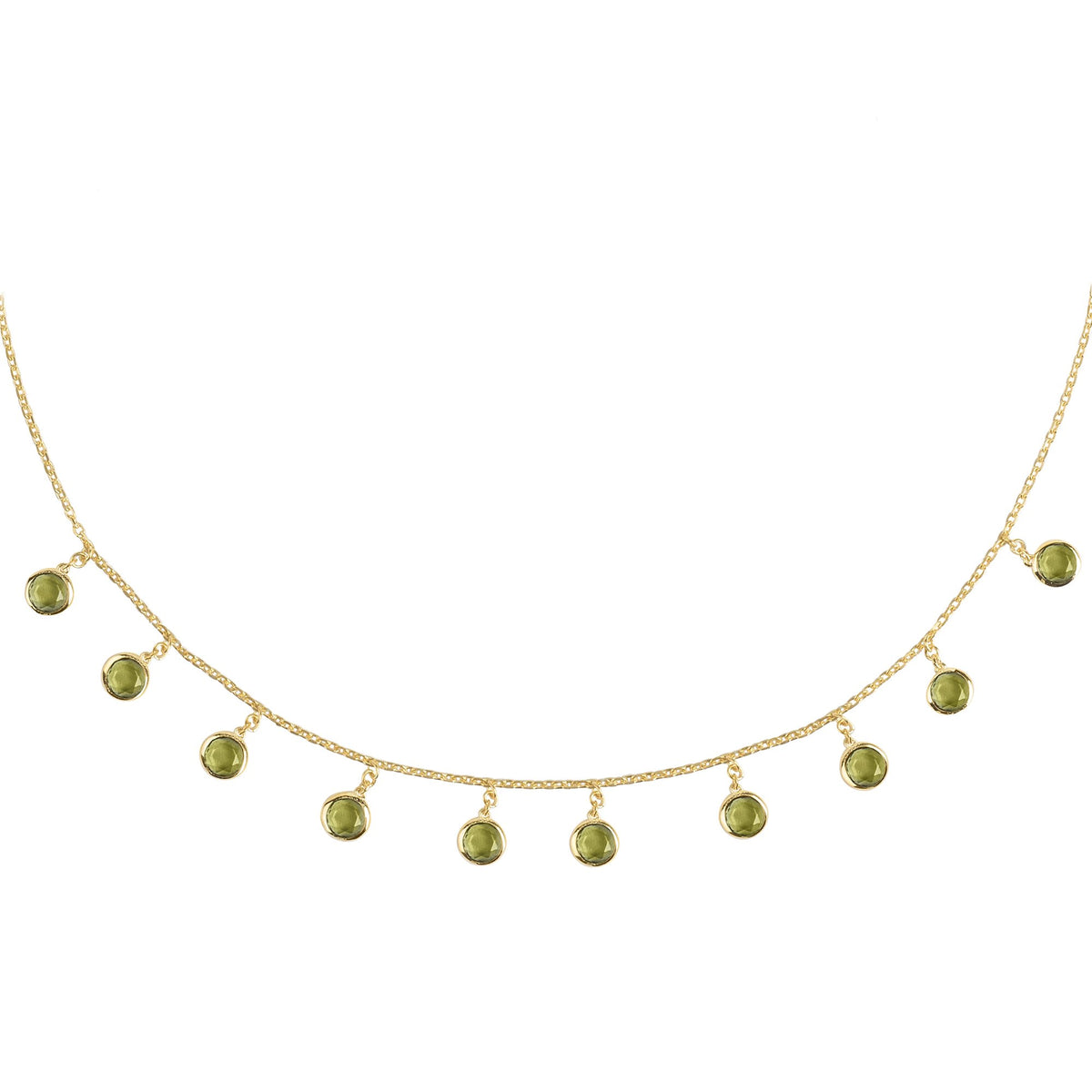 Florence Round Gemstone Necklace Gold Peridot - YuppyCollections