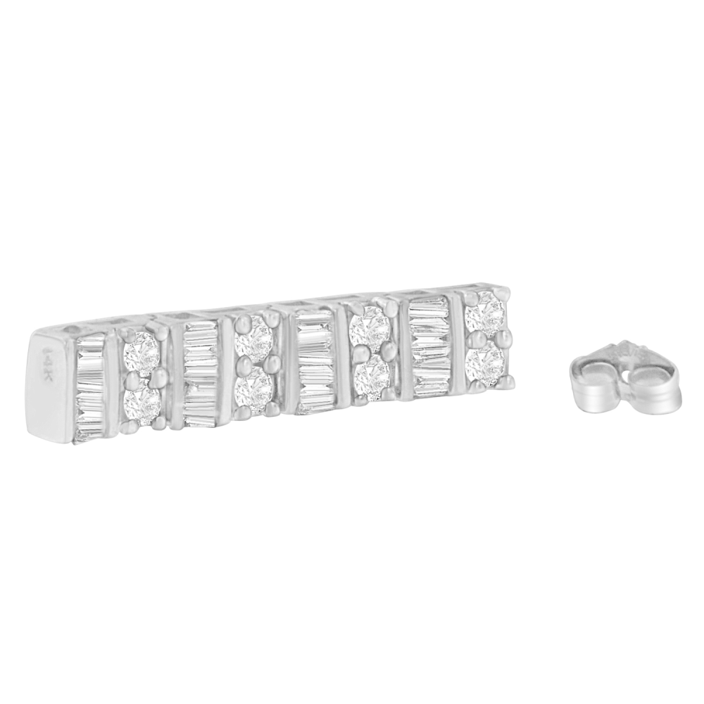 14K White Gold 1.3 ct. TDW Round And Baguette-cut Diamonds Earrings (H-I,SI2-I1) - YuppyCollections