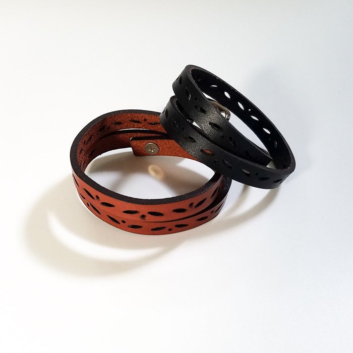 Leather Double Wrap Bracelet - leaf motif - YuppyCollections