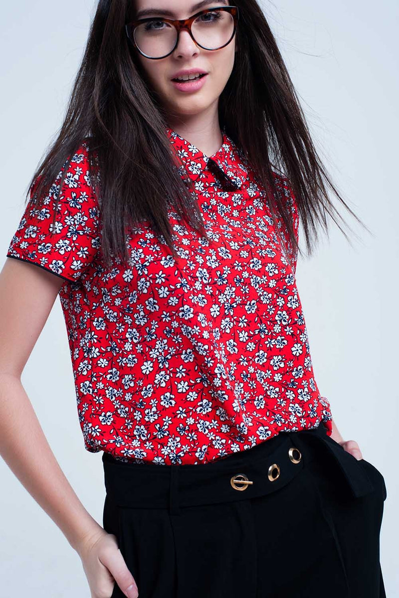 Red Shirt with white flowers print - YuppyCollections