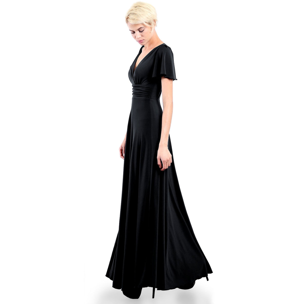 Evanese Women's Slip on Evening Party Formal Long Dress Gown with Short Sleeves - YuppyCollections