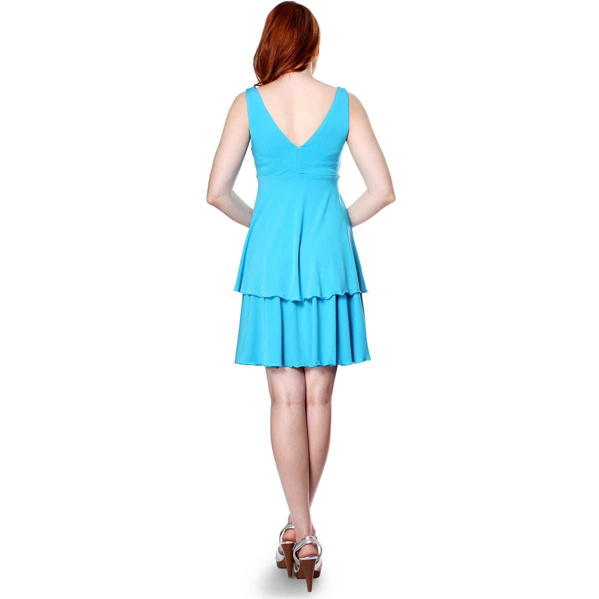 Evanese Women's Casual Deep V Neck Short Hi Lo Tiered Cocktail Day Dress - YuppyCollections