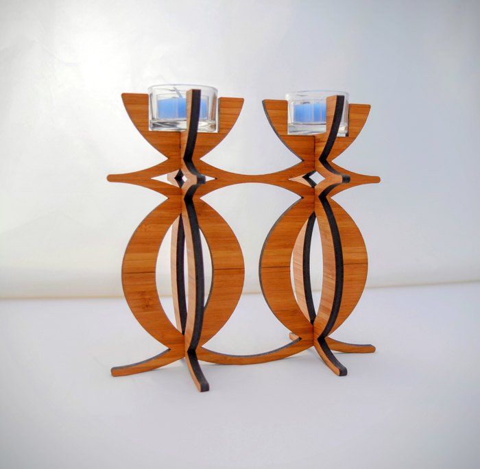 Solstice Candelabra Tea Light Holder in eco-friendly bamboo - YuppyCollections