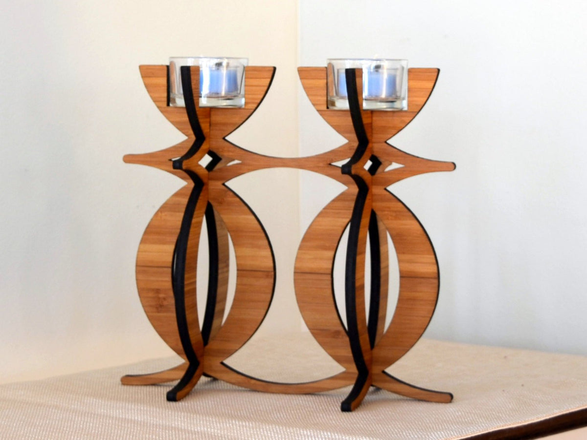 Solstice Candelabra Tea Light Holder in eco-friendly bamboo - YuppyCollections