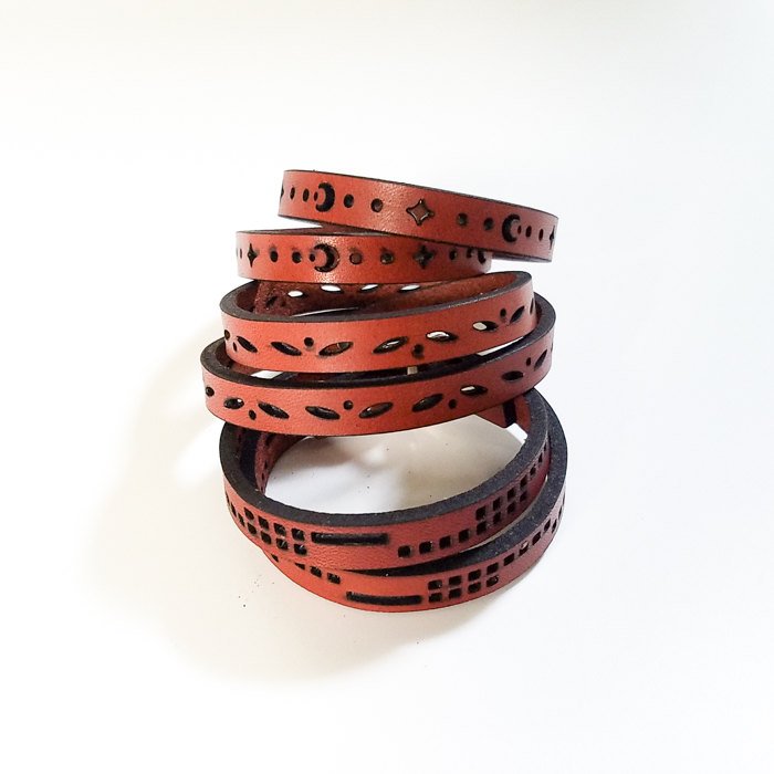 Leather Double Wrap Bracelet - leaf motif - YuppyCollections