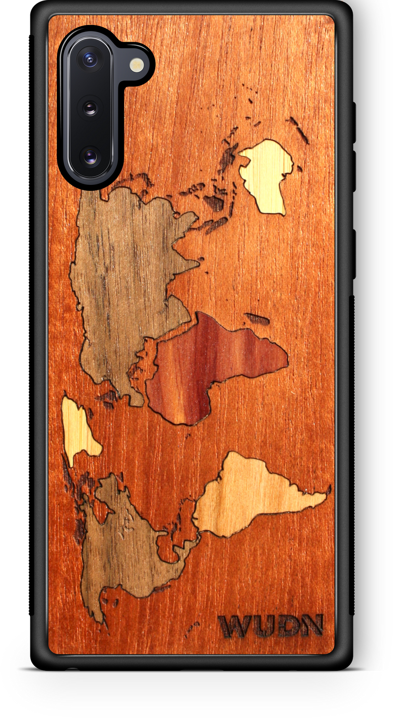 Slim Wooden Phone Case (Mahogany Inlay) | World Map Traveler - YuppyCollections