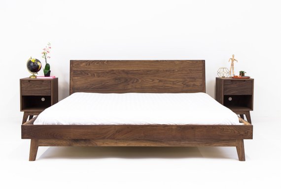 Modern Bed, Bed, Walnut Bed, Midcentury Modern Bed, Bed Frame, King Bed, Queen Bed, Platform Bed "The Bosco" - YuppyCollections