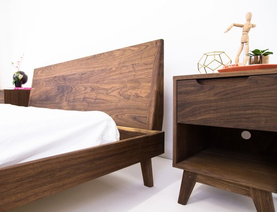 Modern Bed, Bed, Walnut Bed, Midcentury Modern Bed, Bed Frame, King Bed, Queen Bed, Platform Bed "The Bosco" - YuppyCollections