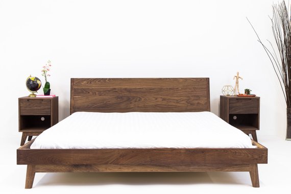 Modern Bed, Bed, Walnut Bed, Midcentury Modern Bed, Bed Frame, King Bed, Queen Bed, Platform Bed "The Bosco" - YuppyCollections