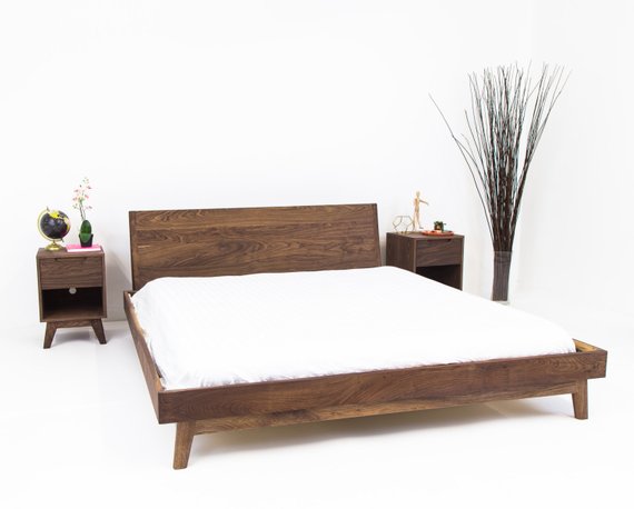 Modern Bed, Bed, Walnut Bed, Midcentury Modern Bed, Bed Frame, King Bed, Queen Bed, Platform Bed "The Bosco" - YuppyCollections