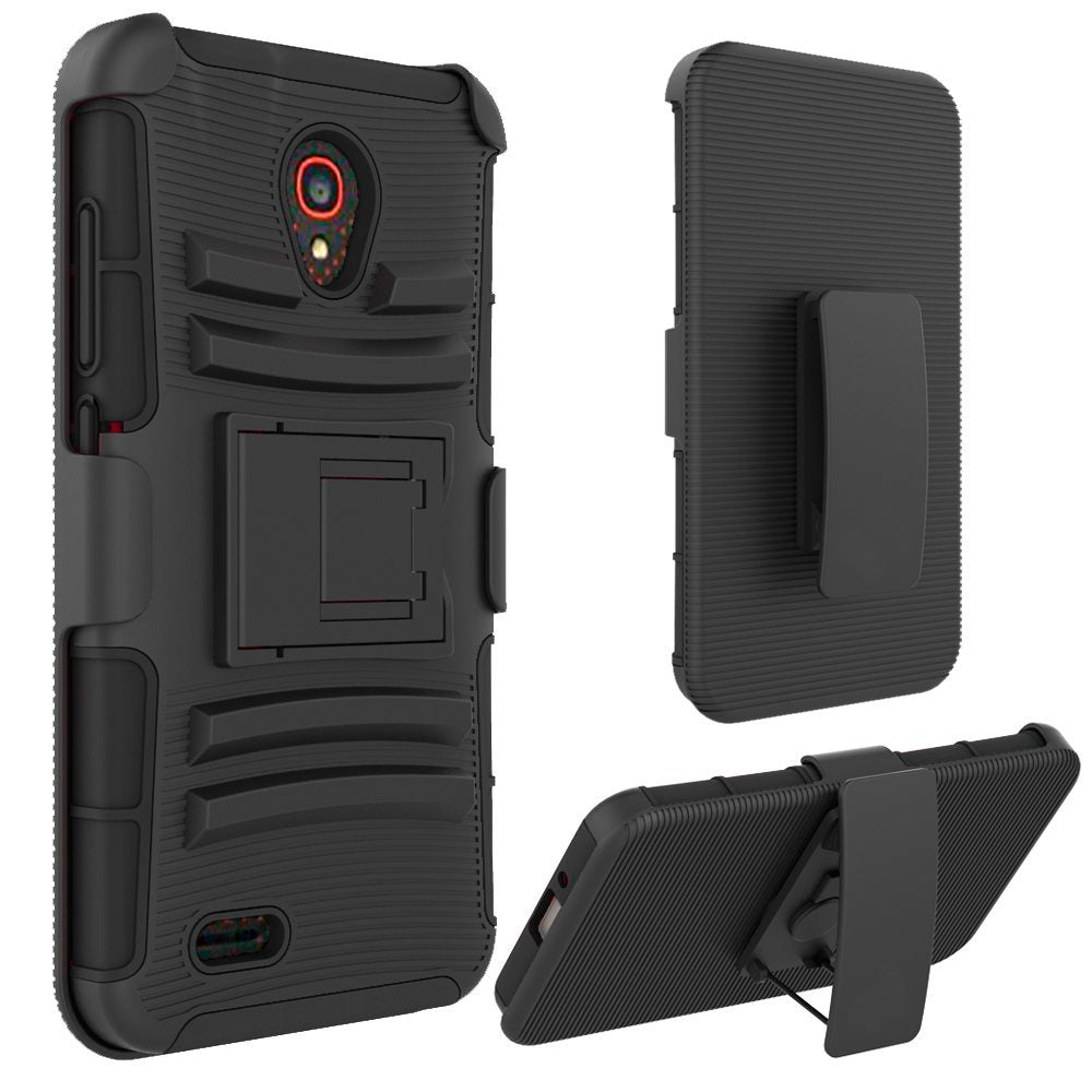 Alcatel One Touch Conquest 7046T Armor Belt Clip Holster Case Black - YuppyCollections