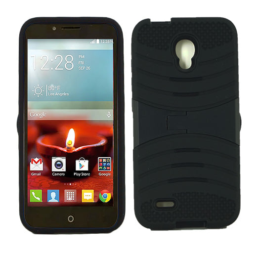 Alcatel One Touch Conquest 7046T Hybrid Silicone Case Cover Stand Black - YuppyCollections