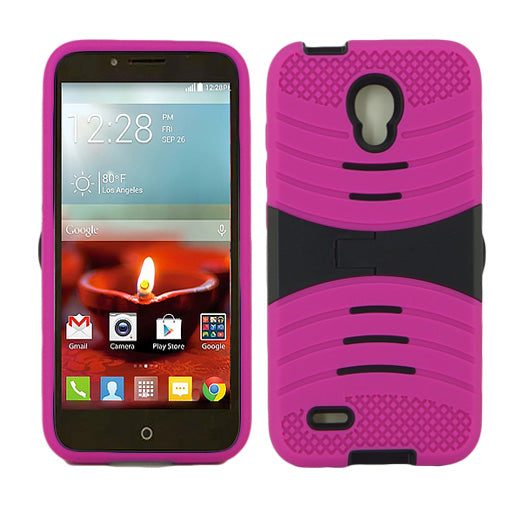 Alcatel One Touch Conquest 7046T Hybrid Silicone Case Cover Stand Pink - YuppyCollections