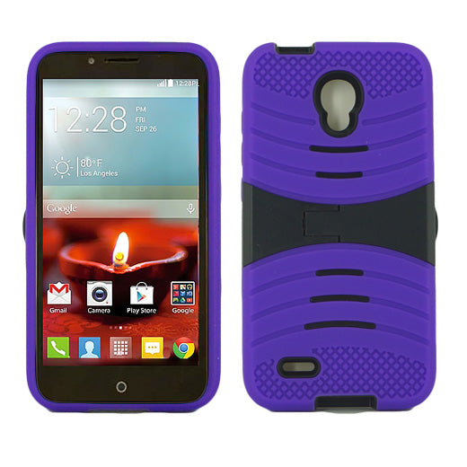 Alcatel One Touch Conquest 7046T Hybrid Silicone Case Cover Stand Purple - YuppyCollections