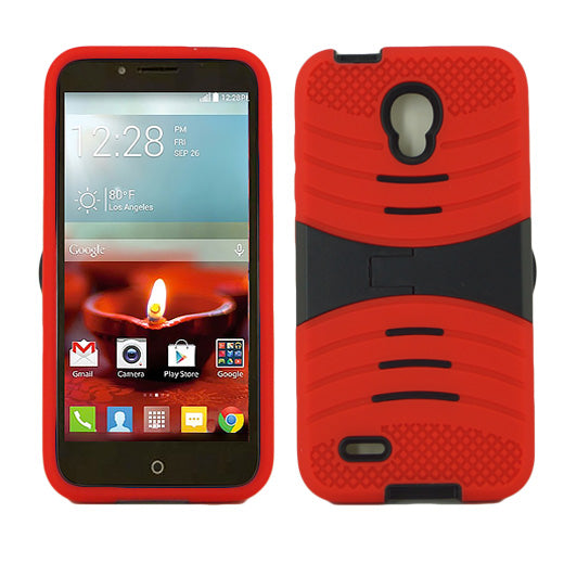 Alcatel One Touch Conquest 7046T Hybrid Silicone Case Cover Stand Red - YuppyCollections