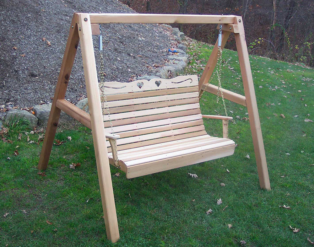 4' Cedar Royal Country Hearts Porch Swing w/Stand - YuppyCollections