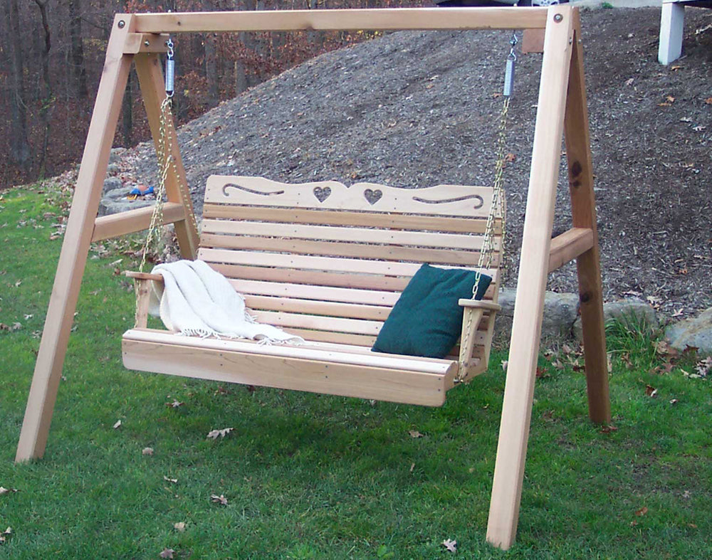 4' Cedar Royal Country Hearts Porch Swing w/Stand - YuppyCollections