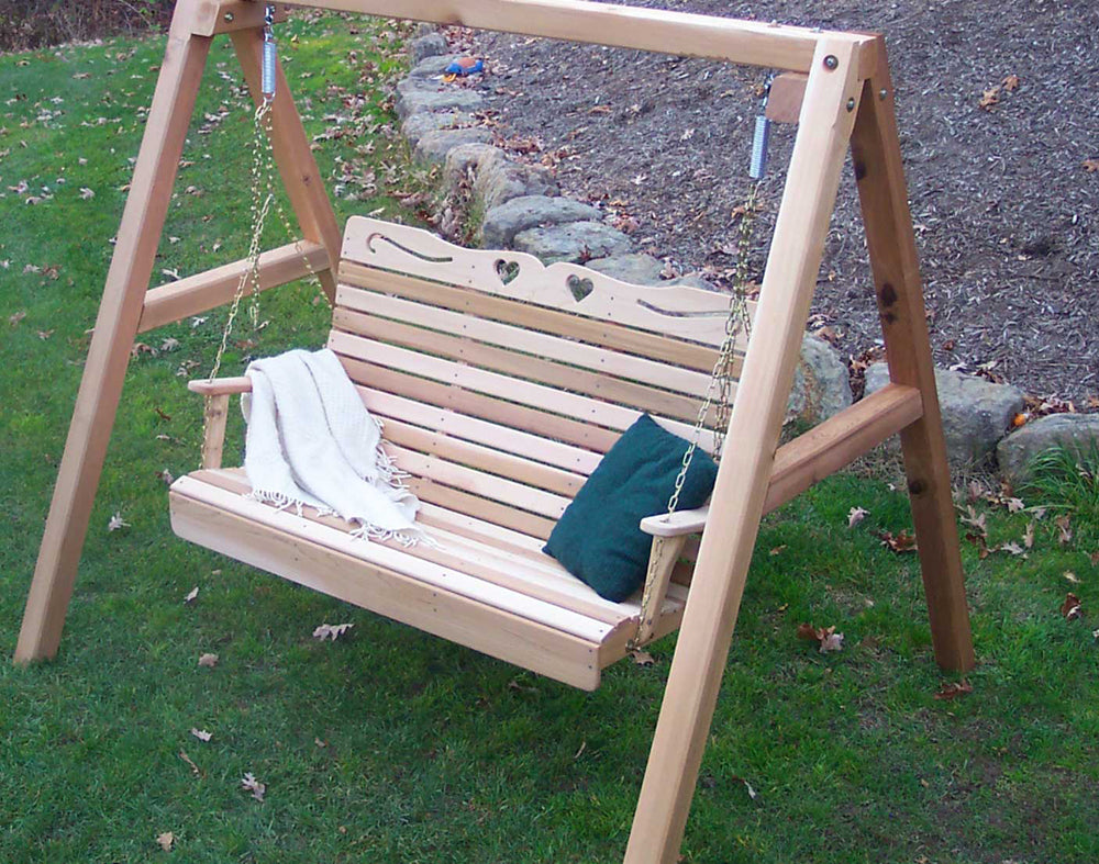 4' Cedar Royal Country Hearts Porch Swing w/Stand - YuppyCollections