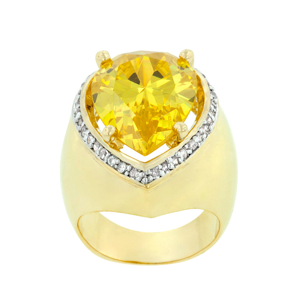 Yellow Pear Cubic Zirconia Cocktail Ring Size 9 - YuppyCollections