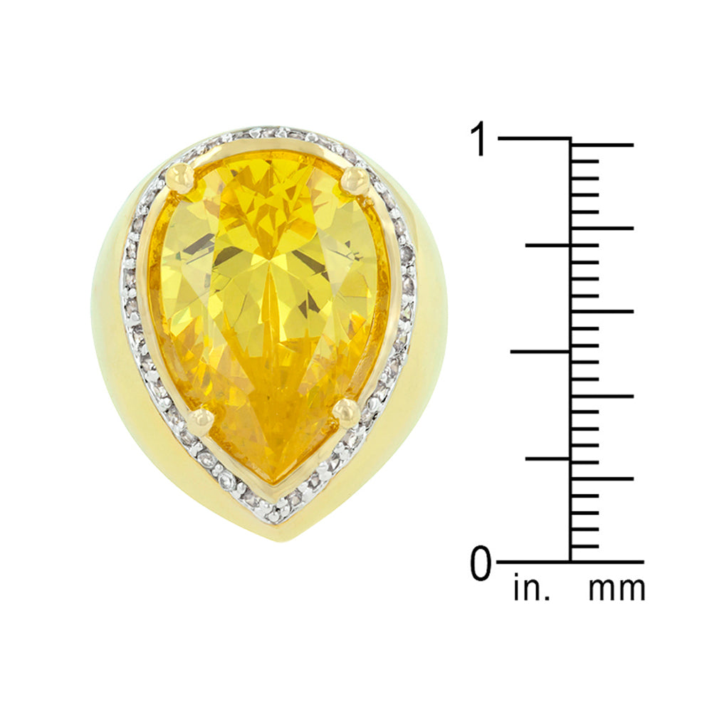 Yellow Pear Cubic Zirconia Cocktail Ring Size 9 - YuppyCollections