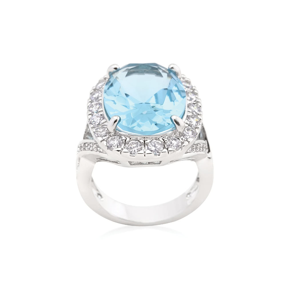 Oval Blue Topaz Cocktail Ring Size 9 - YuppyCollections