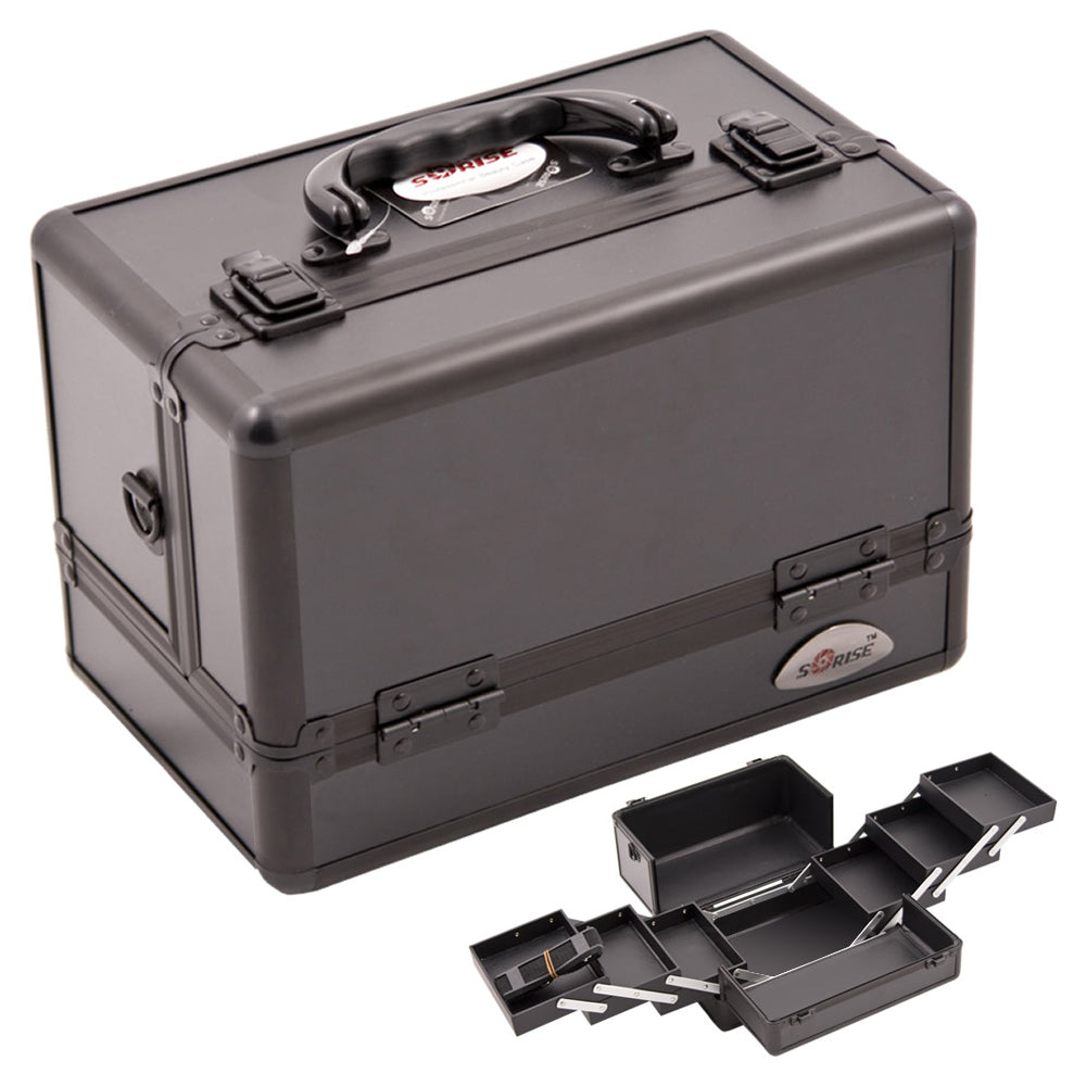 3-Tiers Expandable Trays All Black Makeup Case - C0001 - YuppyCollections