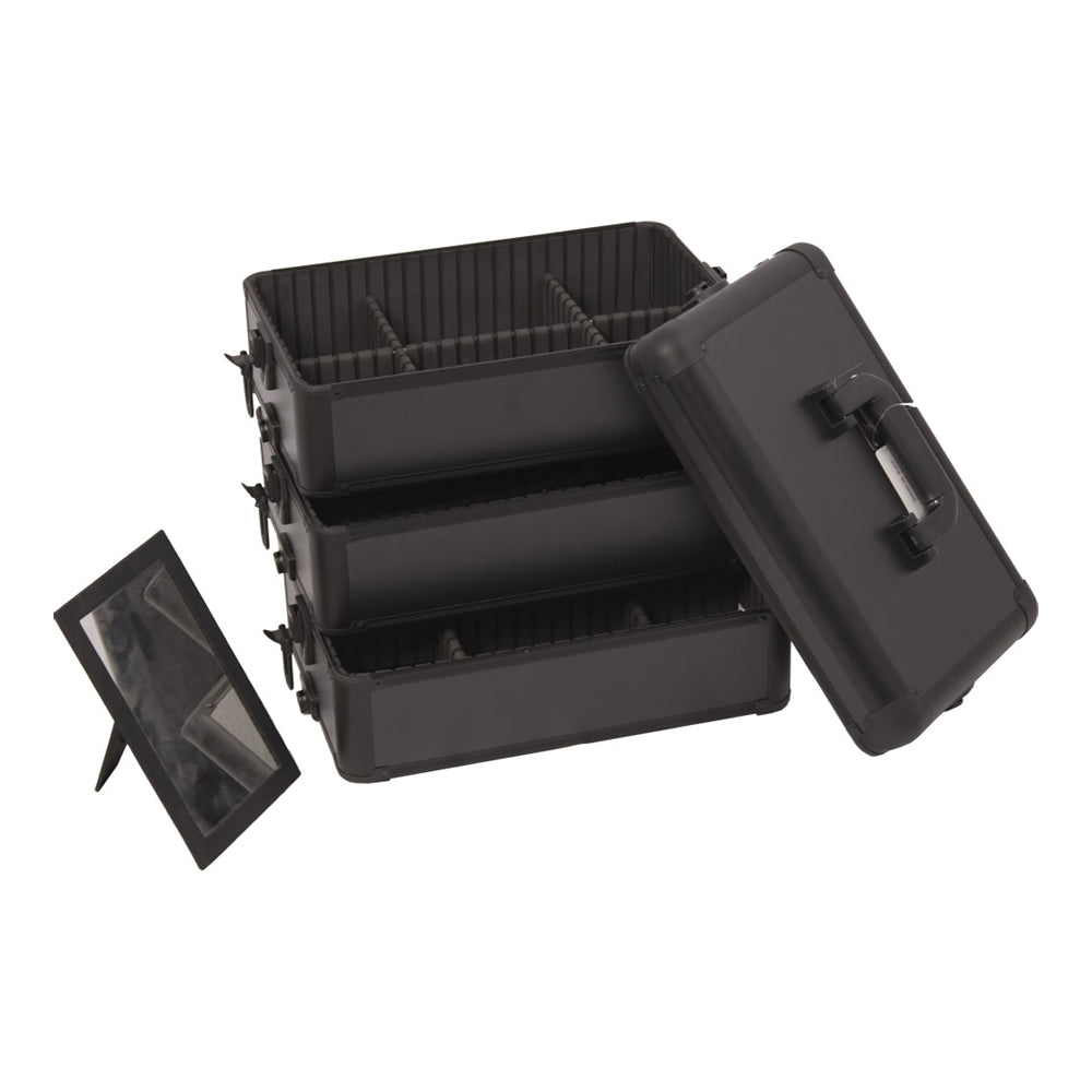 Black Smooth Trolley Makeup Case - I3365 - YuppyCollections