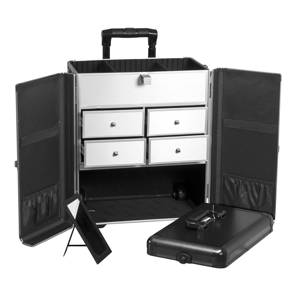 Black Smooth Trolley Makeup Case - I3365 - YuppyCollections