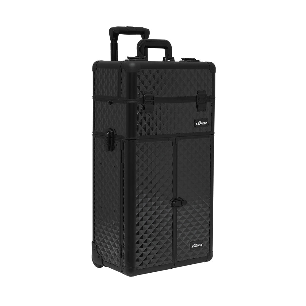 Black Dmnd Trolley Makeup Case - I3466 - YuppyCollections