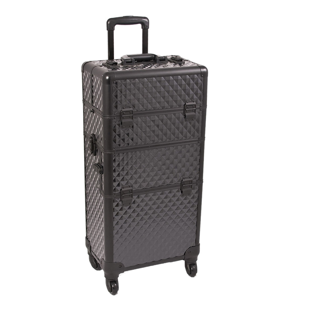 Black Dmnd Trolley Makeup Case - I3661 - YuppyCollections