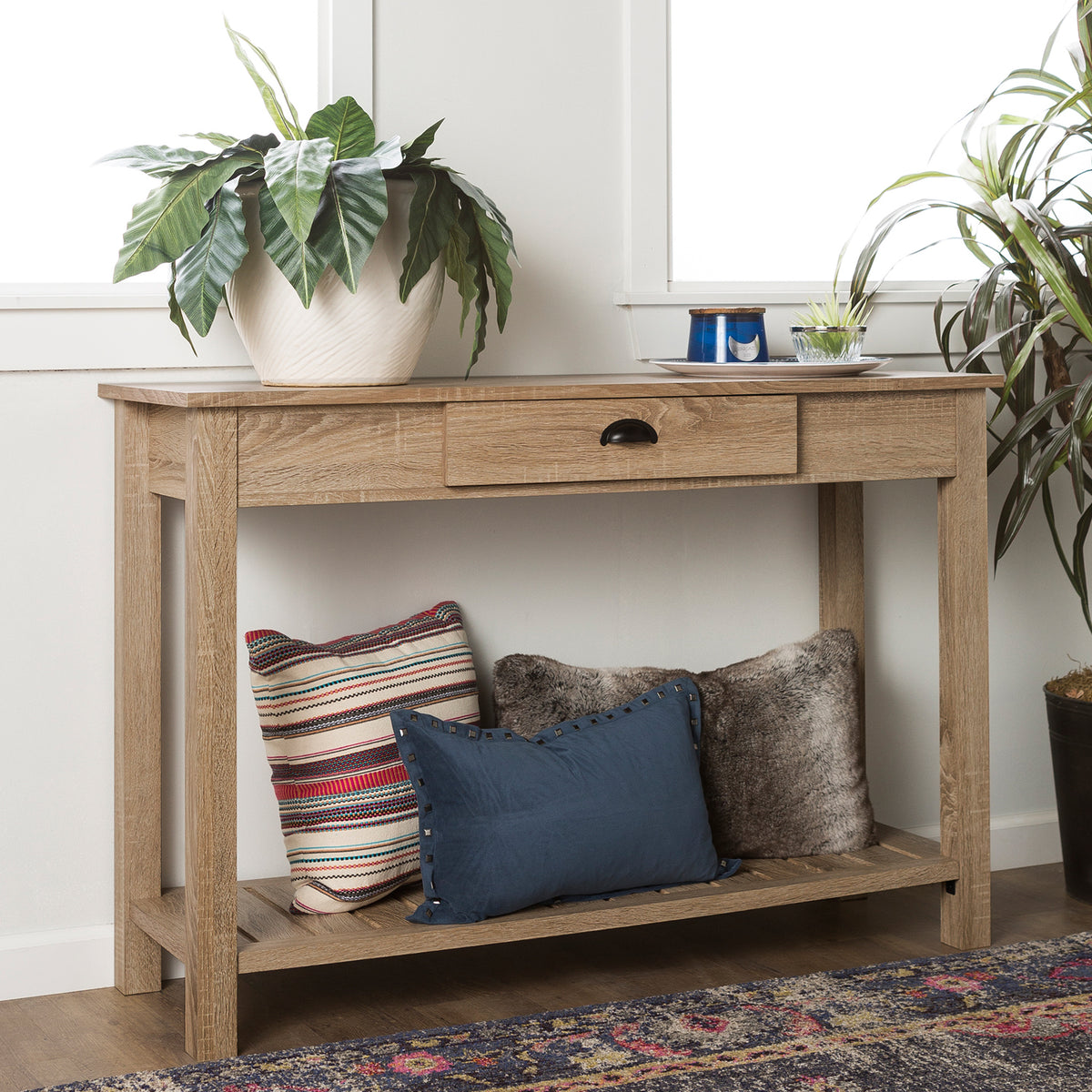 WE Furniture 48" Country Style Pull Out Drawer Entry Console Table - Natural - YuppyCollections