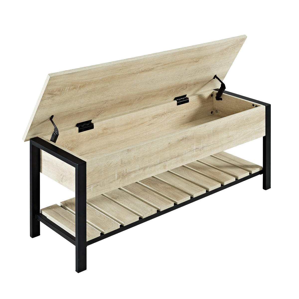 WE Furniture 48" Open Top Durable Storage Bench with Shoe Shelf - White Oak - YuppyCollections