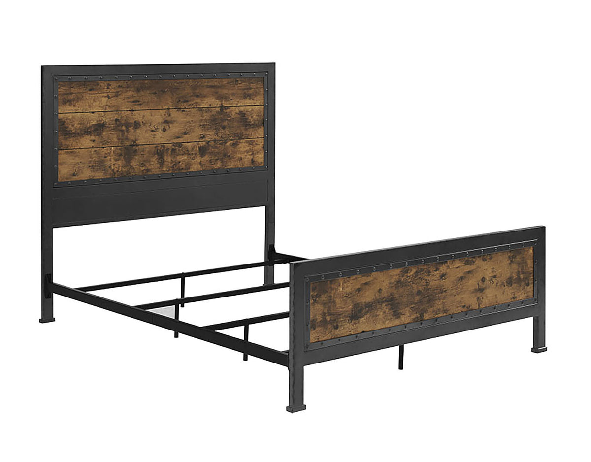 WE Furniture Queen Size Industrial Wood and Metal Bed - Brown - YuppyCollections