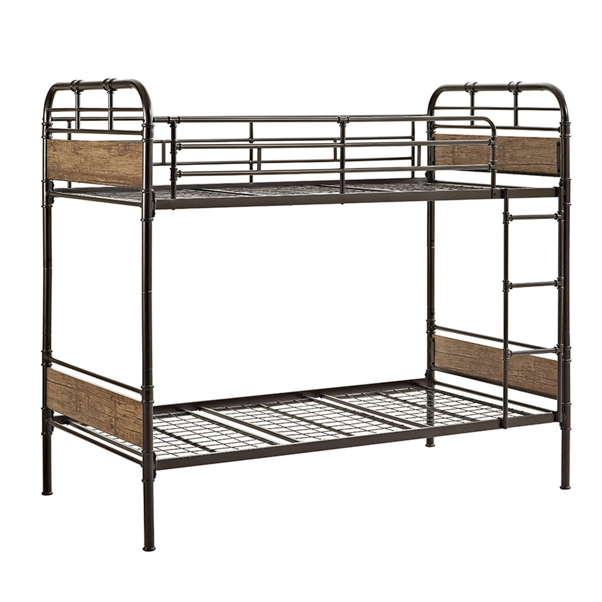 WE Furniture Kids Twin over Twin Metal Wood Bunk Bed - Black - YuppyCollections