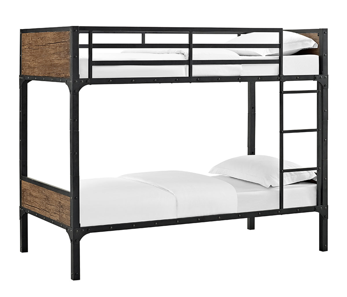 WE Furniture Kids Twin over Twin Rustic Wood Bunk Bed - Brown - YuppyCollections