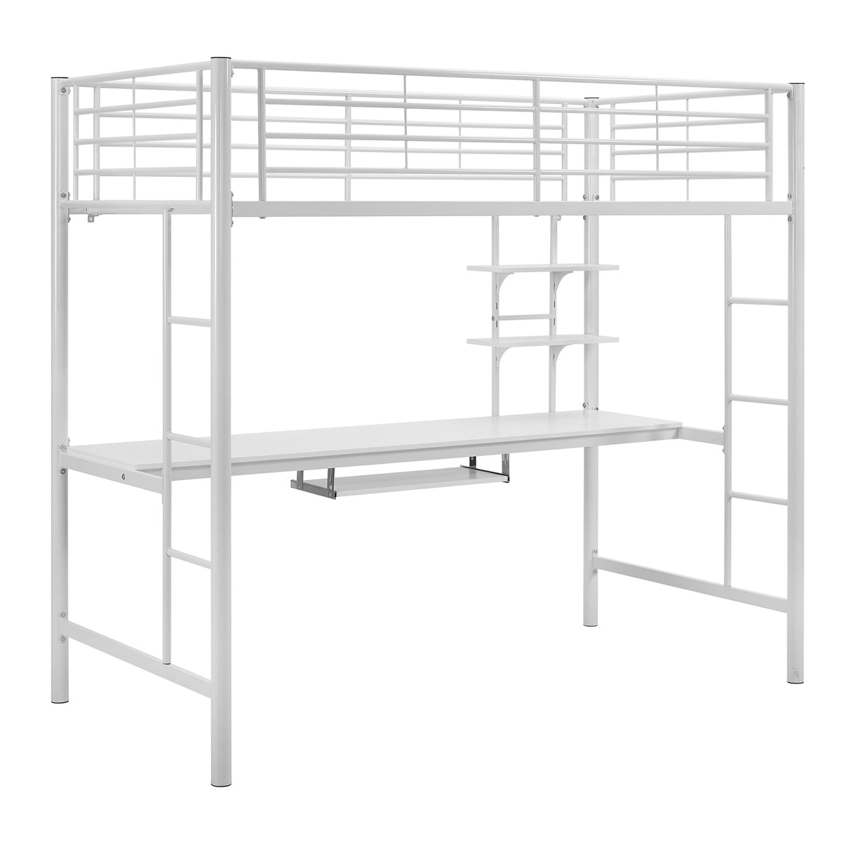 WE Furniture Premium Metal Twin Loft Bed with Detachable Wood Workstation- White - YuppyCollections