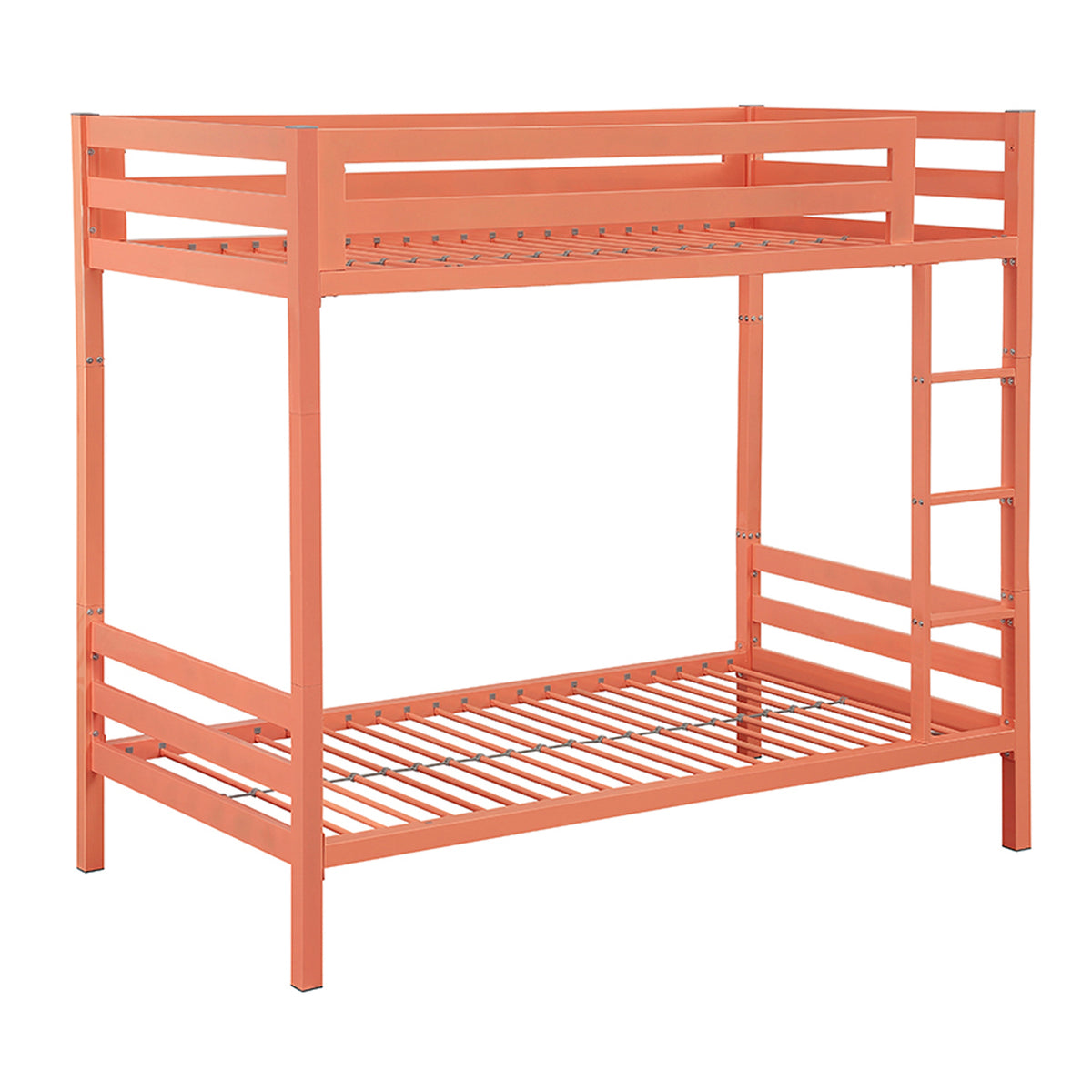 WE Furniture Kids Premium Deluxe Twin over Twin Metal Bunk Bed - Coral - YuppyCollections