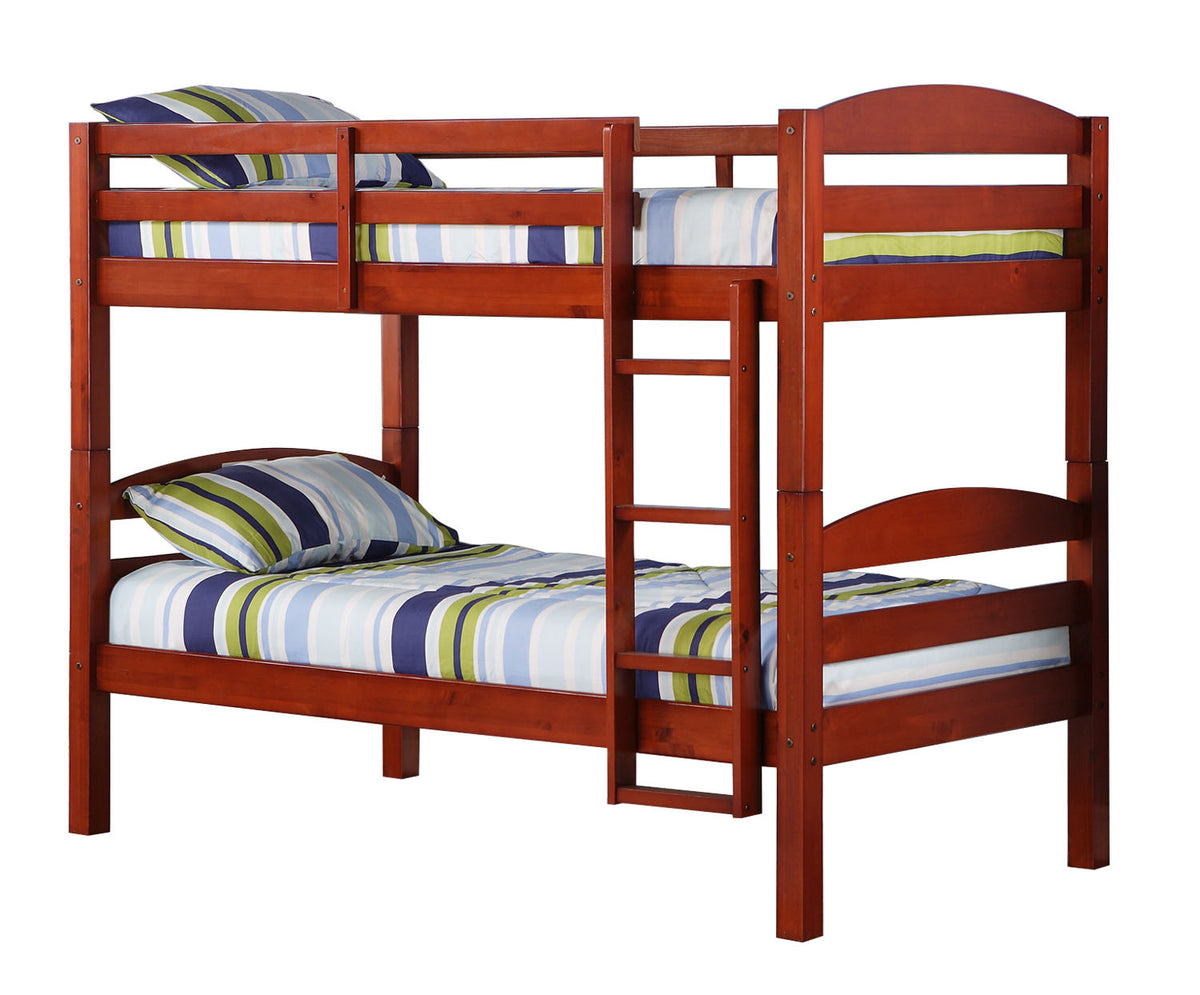 WE Furniture Kids Solid Wood Twin over Twin Bunk Bed - Cherry - YuppyCollections