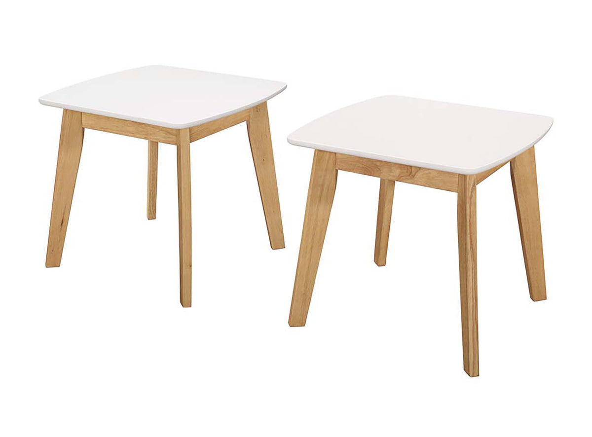 WE Furniture Retro Modern End Table, Set of 2 - White/Natural - YuppyCollections