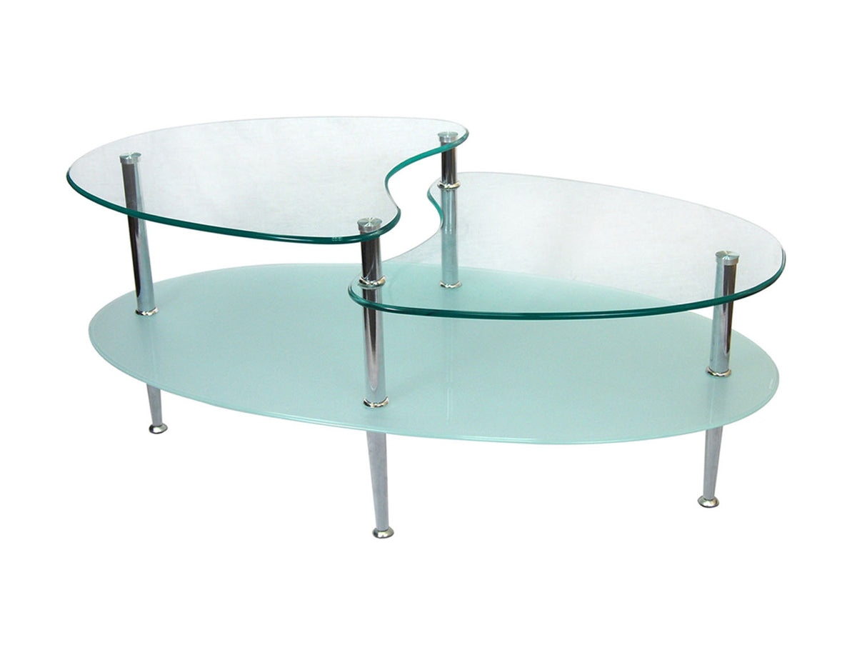 WE Furniture C38B5 Glass Oval Living Room Metal Coffee Table - YuppyCollections