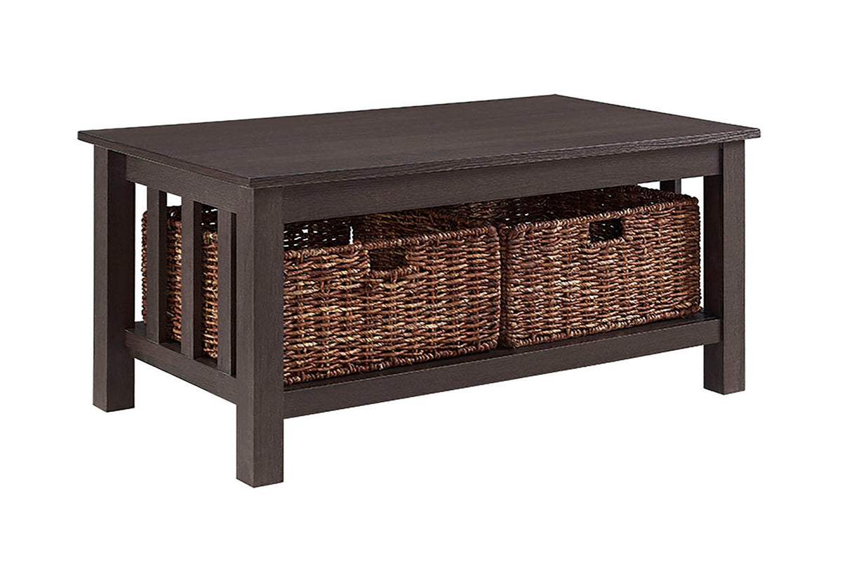 WE Furniture 40" Wood Storage Coffee Table with Totes - Espresso - YuppyCollections