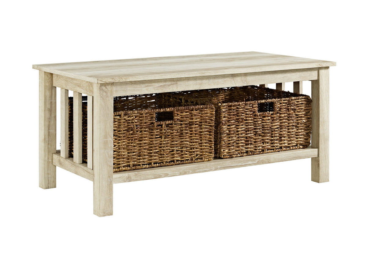 WE Furniture 40" Wood Storage Coffee Table with Totes - White Oak - YuppyCollections