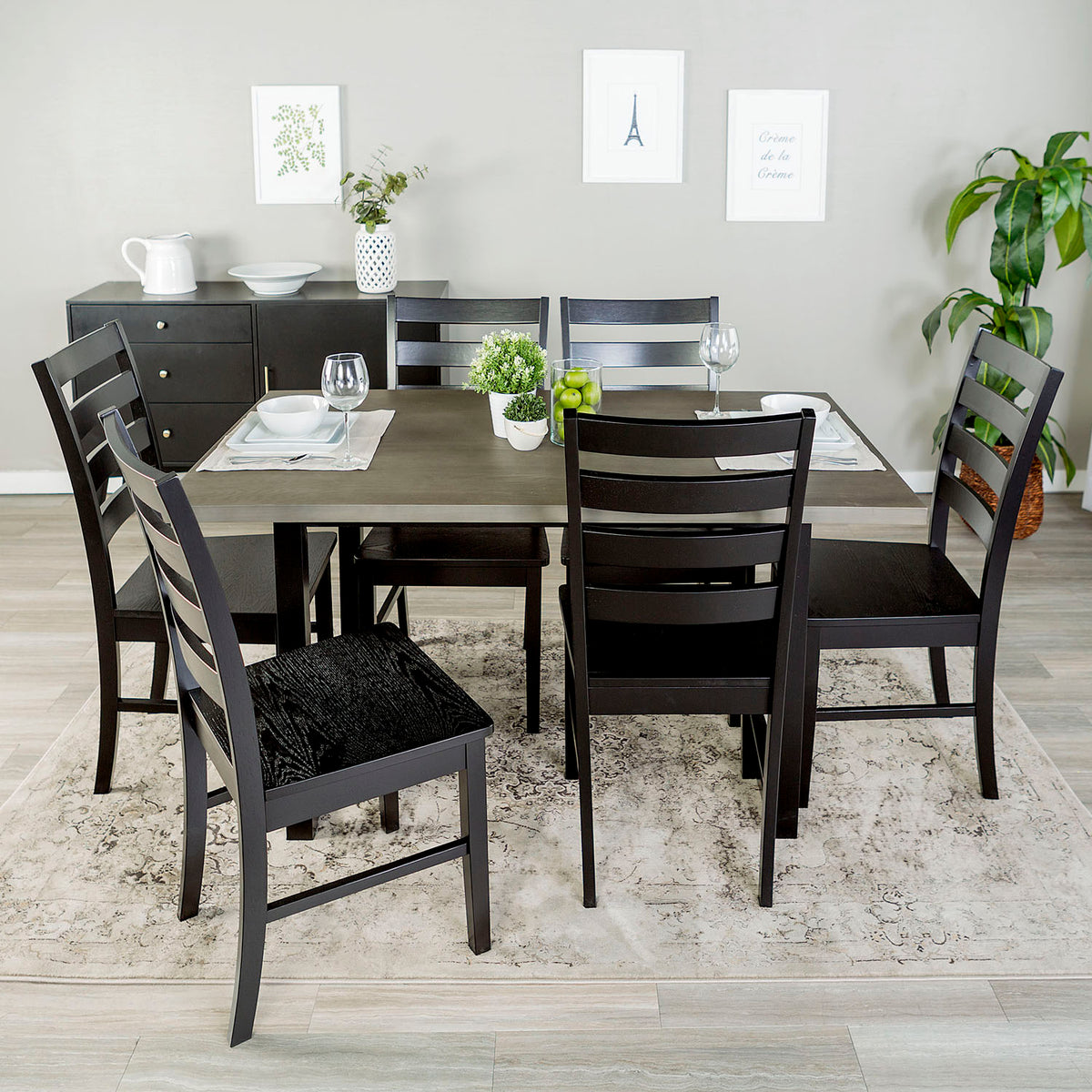 WE Furniture Madison 7 Piece Wood Dining Set - Aged Grey/Black - YuppyCollections