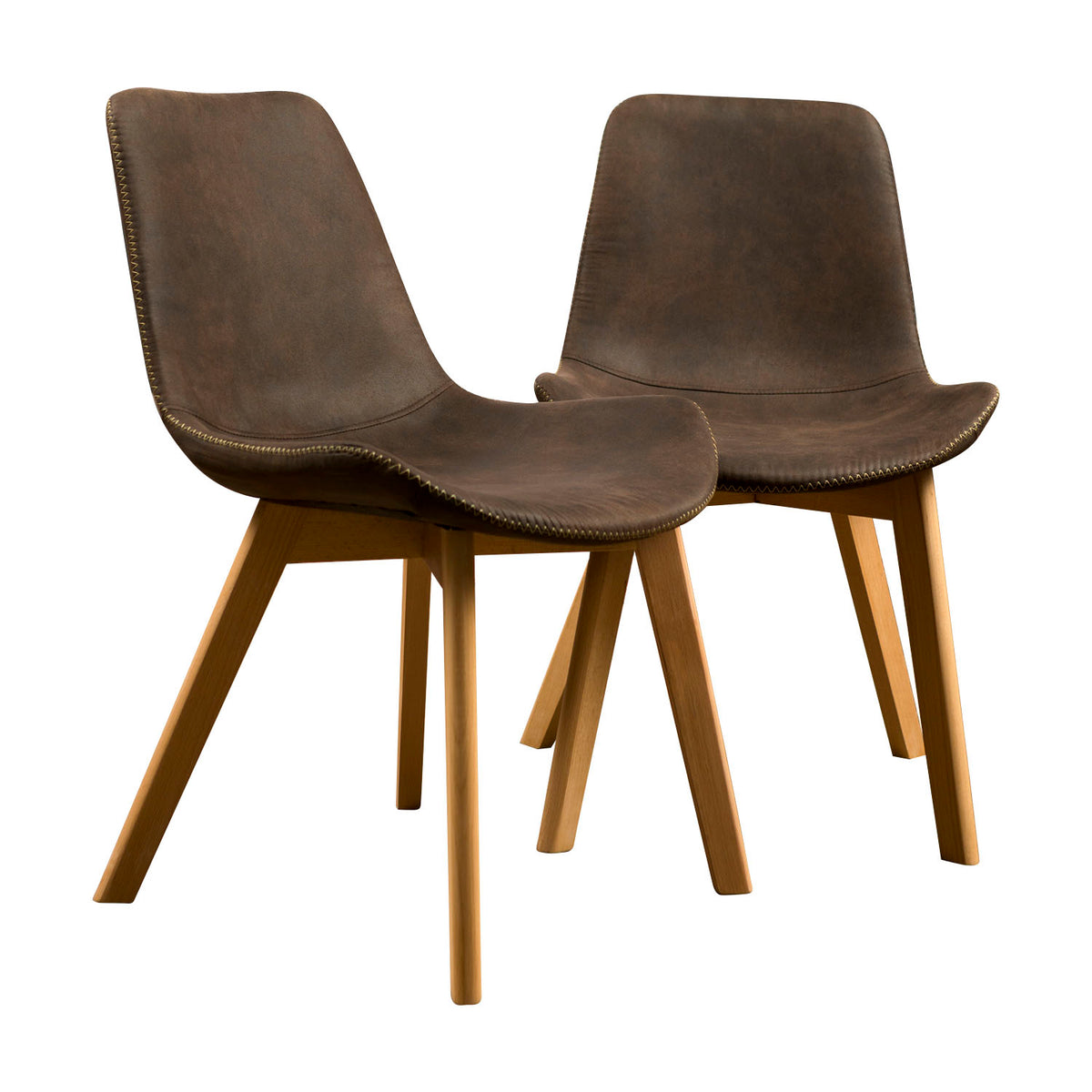 Suede Side Chair with Edge Stitching Set of 2 - Brown - YuppyCollections