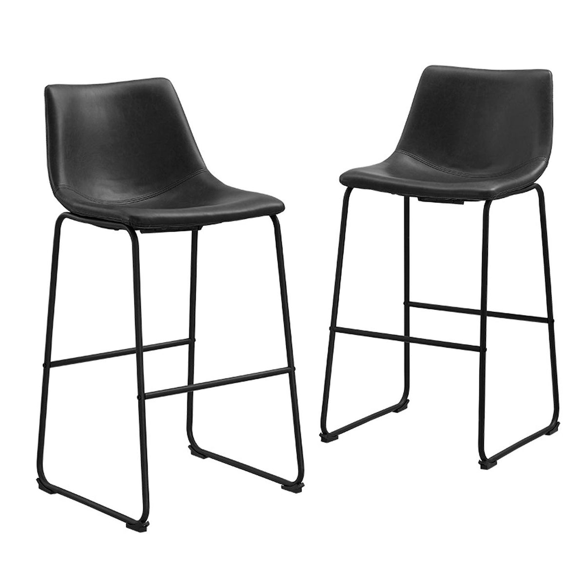 Faux Leather Dining Kitchen Barstools Set of 2 - Black - YuppyCollections